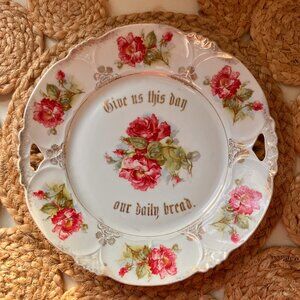 Vintage 1930's Give Us This Day Our Daily Bread Cake/Wall Plate - Pink Roses